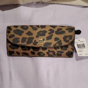 Coach Leopard Print Continental Wallet - Brown/Tan/Black